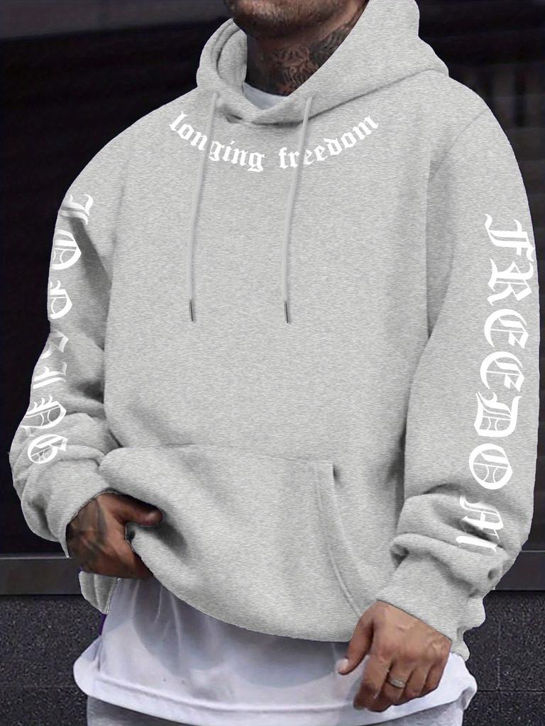 Men's Casual Longing for Freedom Pattern Hooded Sweatshirt Sweater Machine Washable Spring and Autumn Streetwear Hooded Pullover