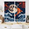 2pc Moon and wave pattern curtains, polyester fabric, machine washable, suitable for bedroom living room decoration