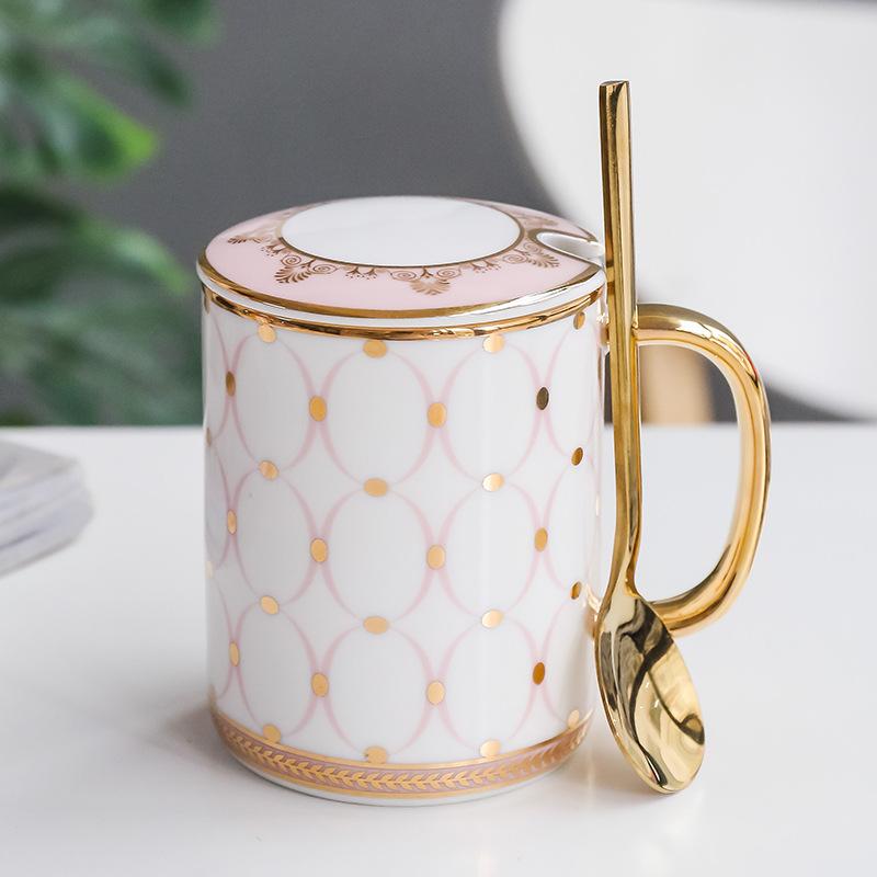 Taza de Café de Cerámica Dorada de Lujo Geometría Nórdica Taza de Café Dorada Desayuno Leche Agua Taza Regalos Creativos para Parejas Vajilla 350ml