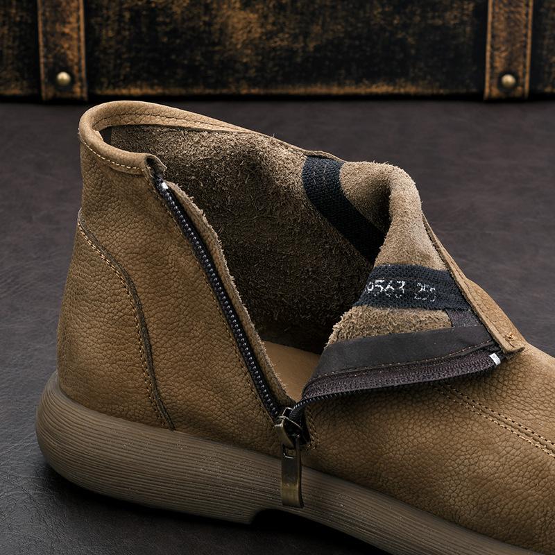 Genuine Leather Men's Toe Layer Cowhide Frosted Soft Leather Martin Boots Men's Chelsea Retro British Zipper High Top Short Boots