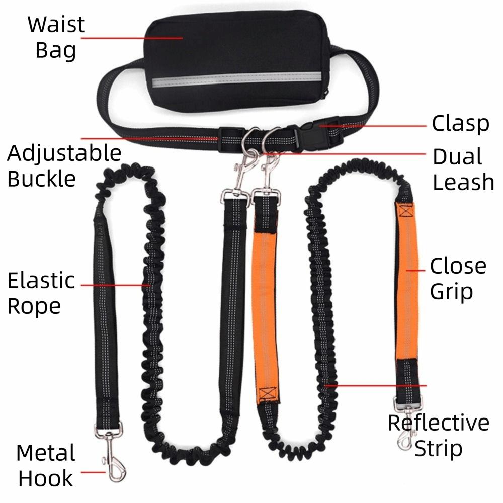 Anti-Tangle Double Dog Leash with Pouch Reflective Stitching Twin Lead for 2 Dogs Pet Training