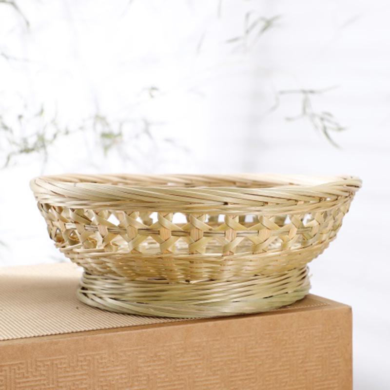 Large Bamboo Rattan High-Foot Steamed Bun & Snack Basket - Finely Woven, Multi-Purpose Household Kitchen Fruit & Vegetable Wash Basket, Round Design