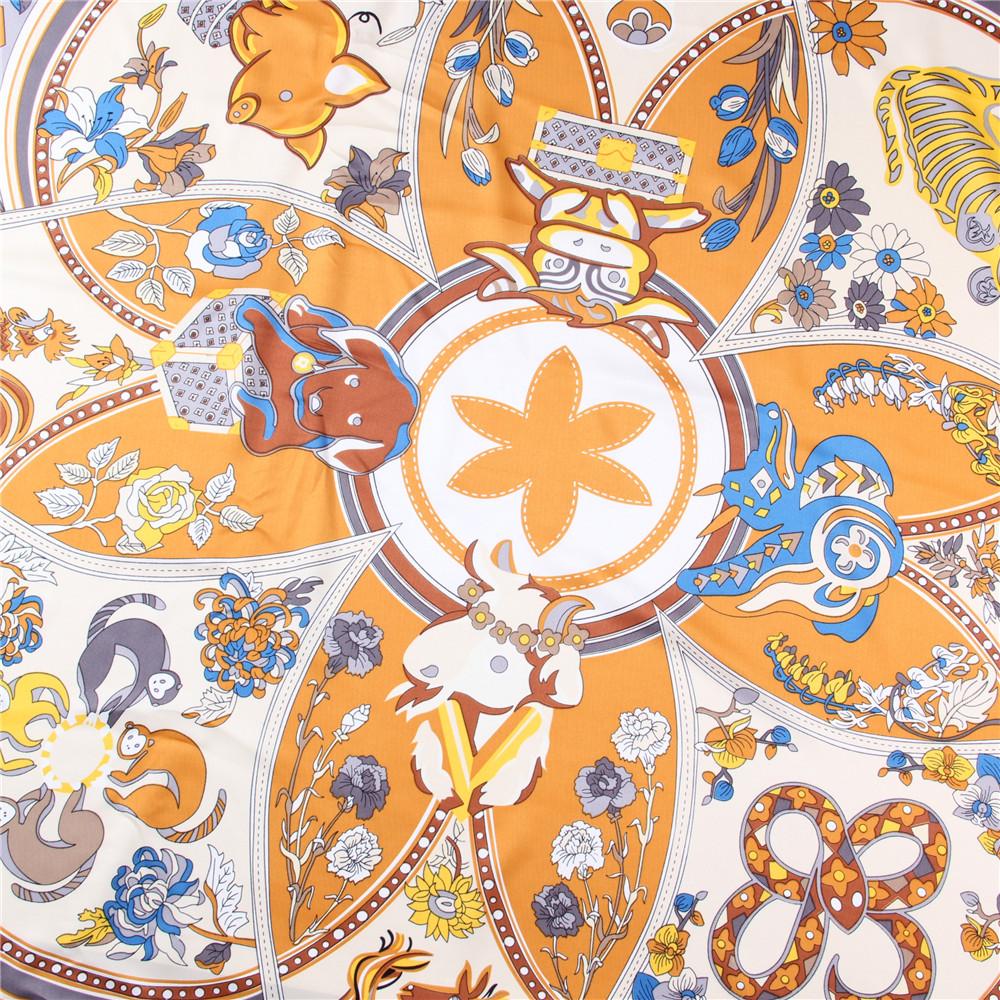 Silk Scarf Women Animals Print Stoles Square Scarves Wraps Large Bandana NecKerchief Lady Hijabs Female Silk Foulards 130CM