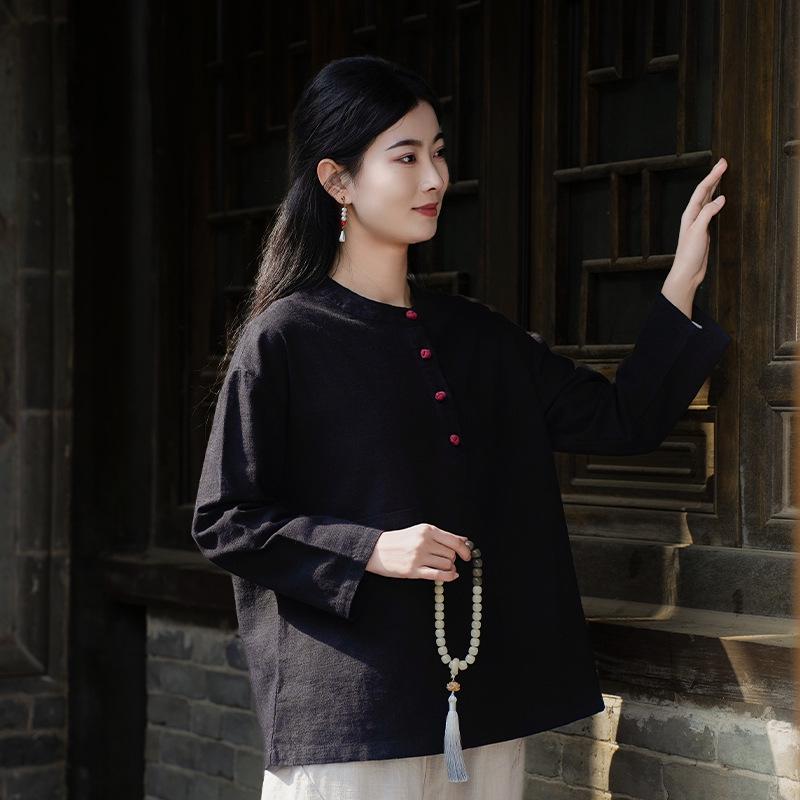 Women's Spring-Summer Ramie Zen Practice Top - Chinese Retro Style