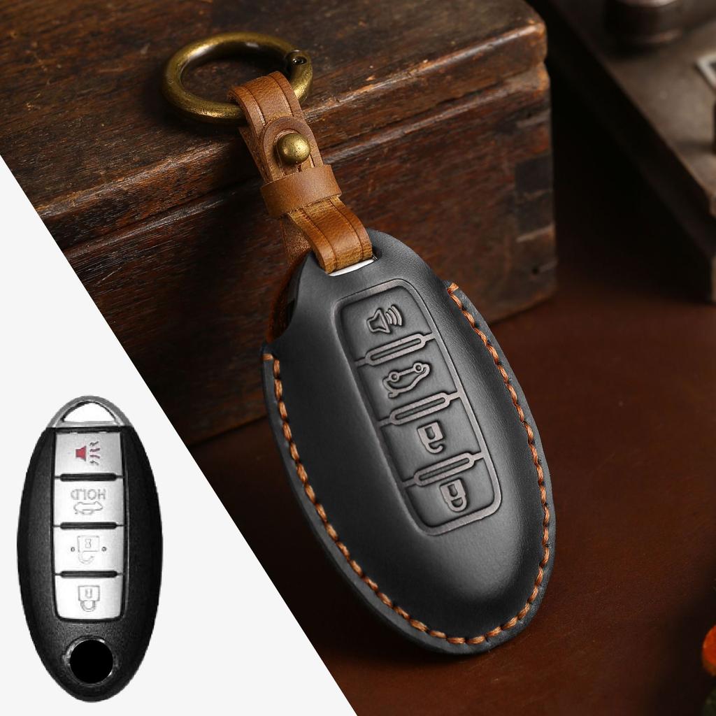 Genuine Leather Auto Key Fob Remote Cover Case Fit For Nissan Quest Elgrand Nv200 Evalia Serena Qashqai Juke X-Trail Note Almera Altima Auto