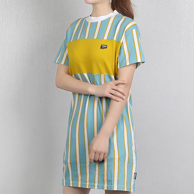 Puma Logo Striped Casual Sports Long Breathable Moisture-Wicking Pullover Round Neck Short Sleeve Dress Women dress Multicolor 596007-45