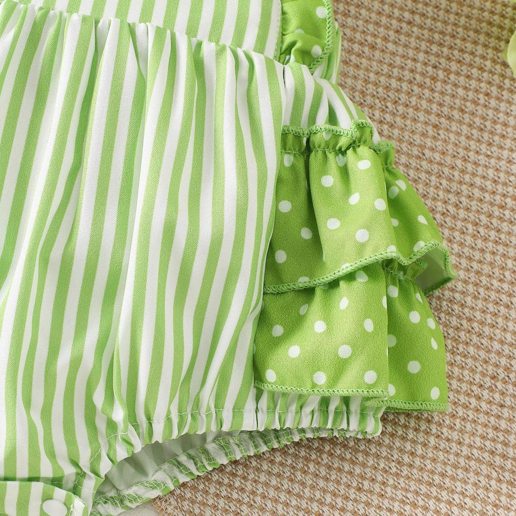 2025 Summer Infant & Toddler Lace Suspender Romper with Clover Embroidery