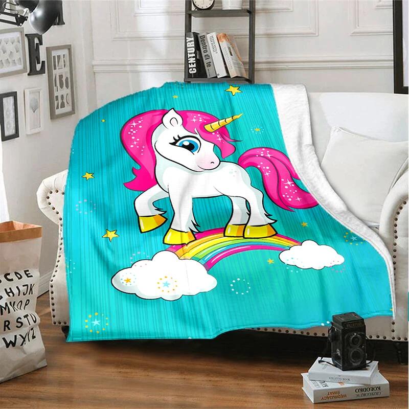 3D cartoon fantasy unicorn warm and soft linen blanket cover suitable for living room, bedroom, bed, sofa, hiking, leisure