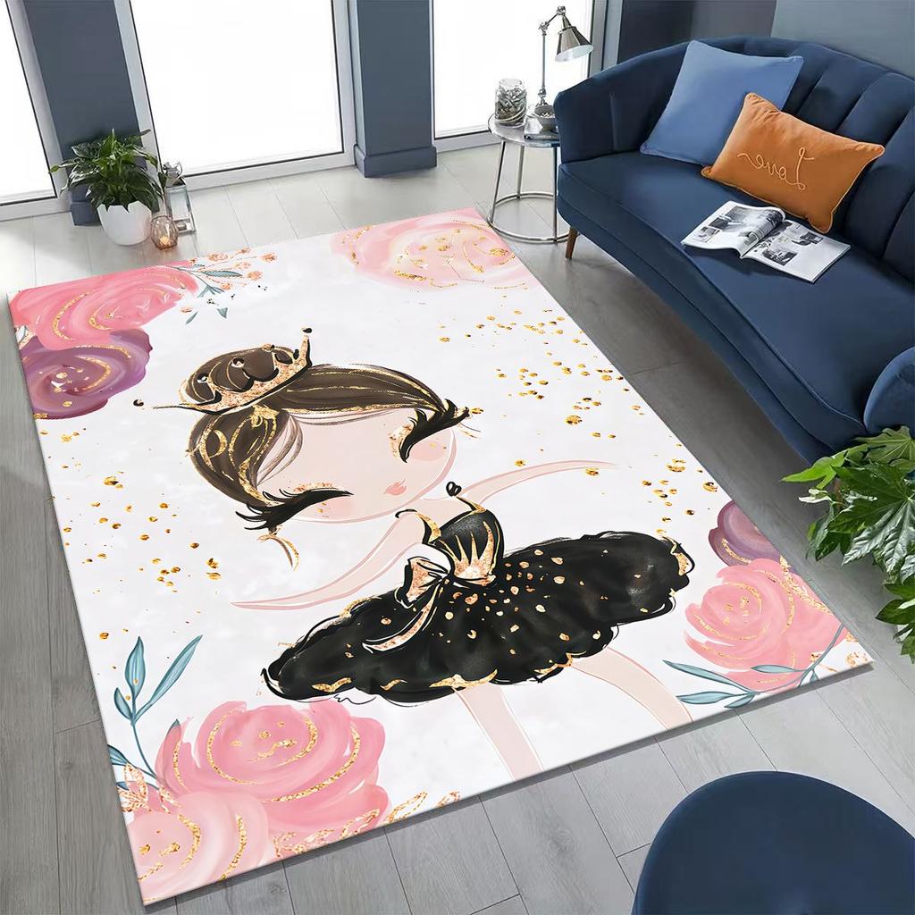 Elegant Ballet Dacing Girl Ballerina Cartoon Rug for Bedroom Living Room Sofa Home Doormat Decor,Large Kids Non-slip Floor Mat