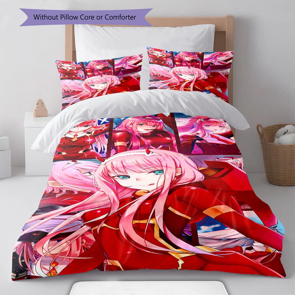 DARLING in the FRANXX Zero Two Pattern Bedding,Quilt Set Quilt Cover Pillowcase Home Birthday Gift (1 * duvet cover + 2 * pillowcase, without core)