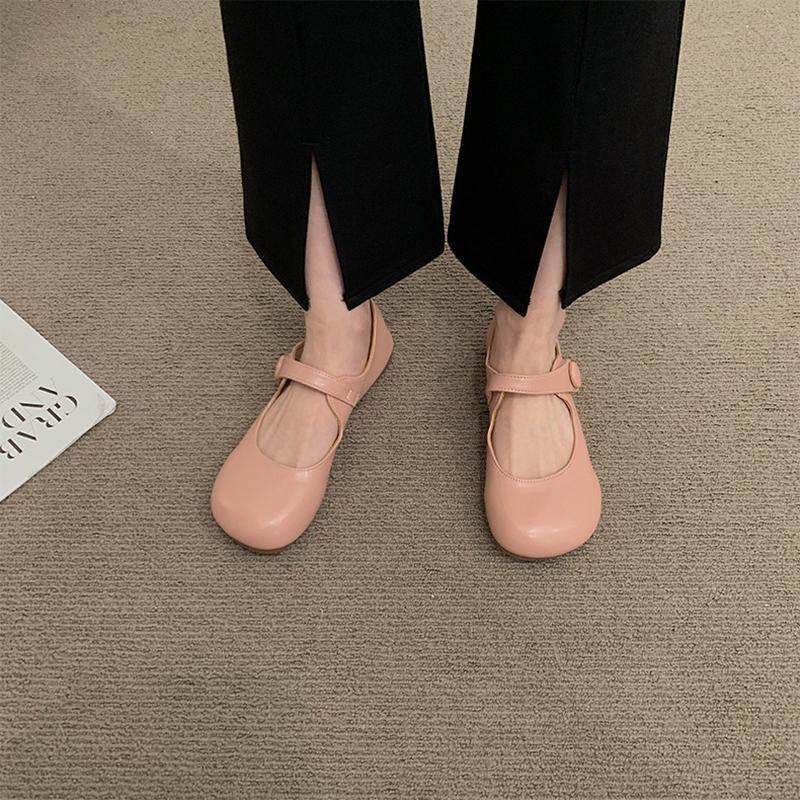 

French soft-soled beanie shoes women s 2025 new summer versatile flat-soled single shoes summer shallow mouth Mary Jane shoes 39 розовый
