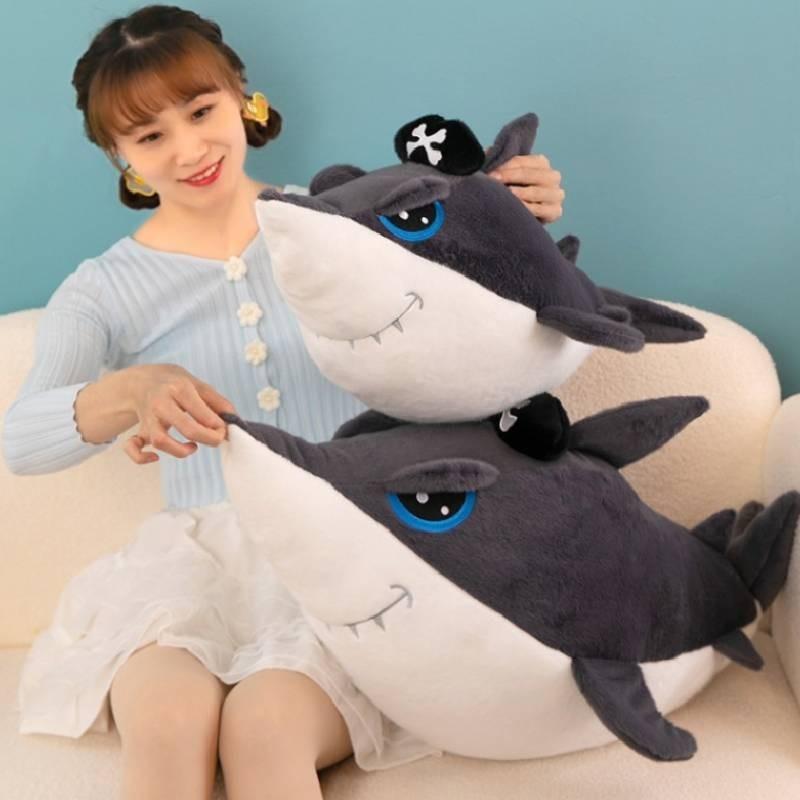 Adorable Pirate Shark Plush Toy Pillow Soft Stuffed Animal For Birthday Gifts