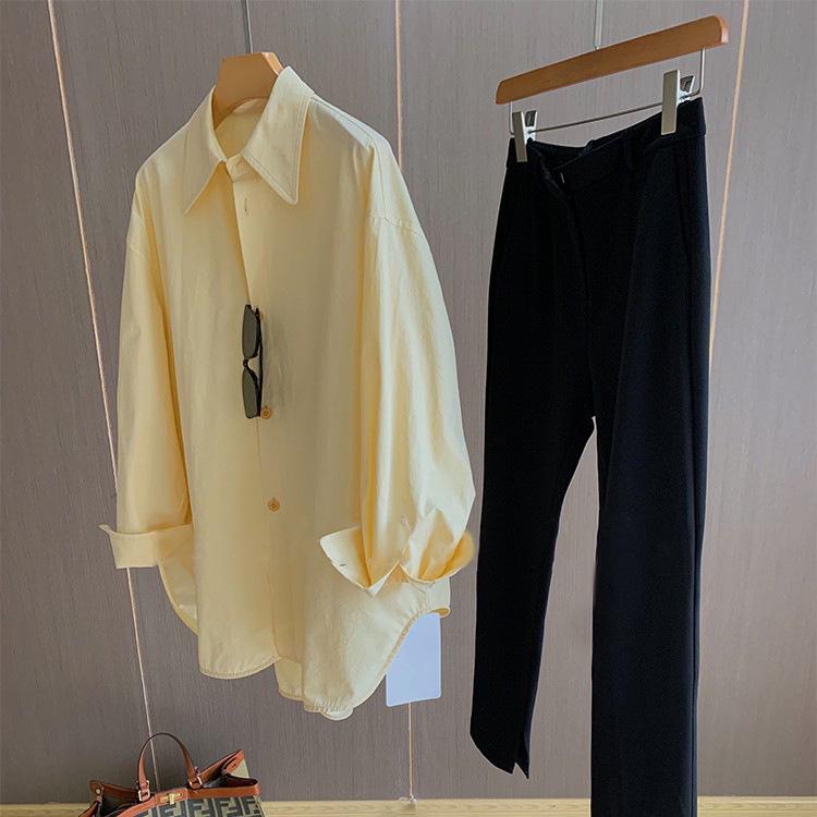 In-Stock Women s Spring/Autumn Casual Loose High-Low Shirt S светло-желтого