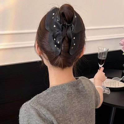 Women Hair Clip Bowknot Shape Mesh Yarn Summer Large Back Head Hair Claw Scalp-Protective Hair Accessory