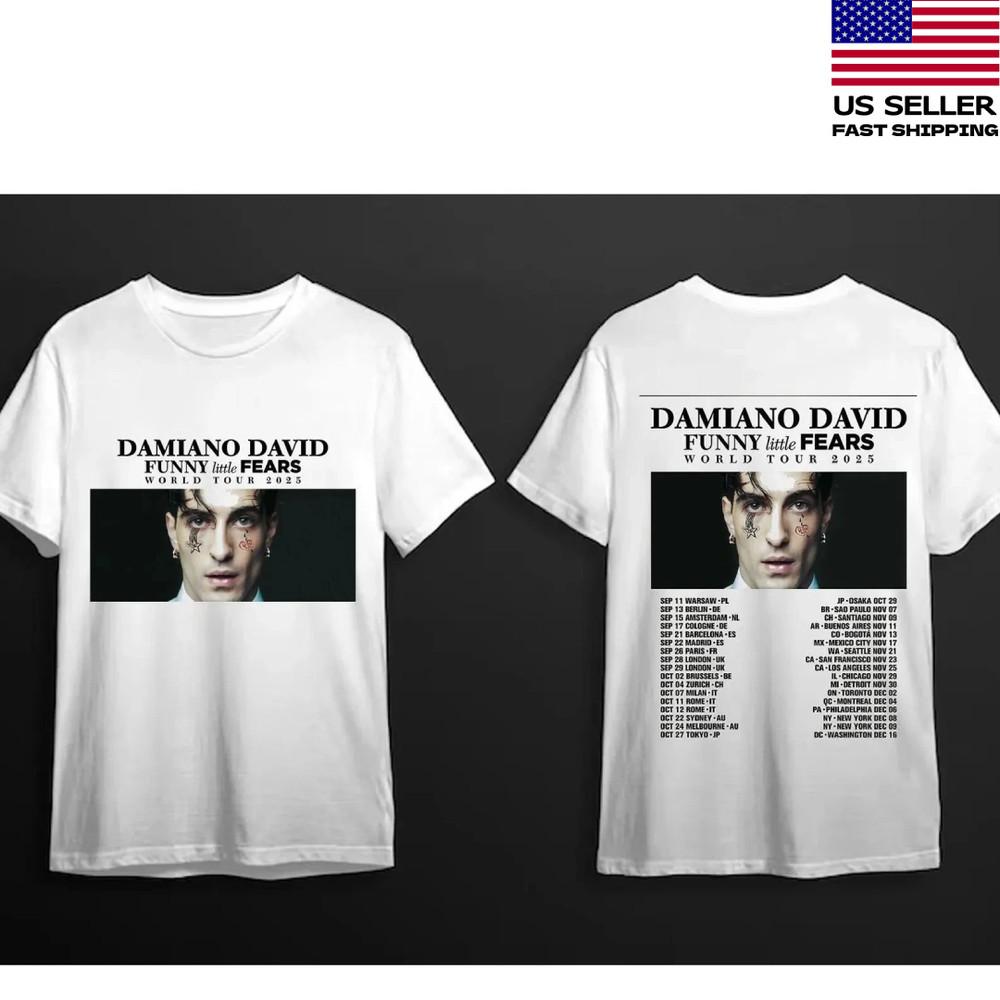 

New Damiano David Funny Little Fears World Tour 2025 Double Sided Unisex T-Shirt XXXXL