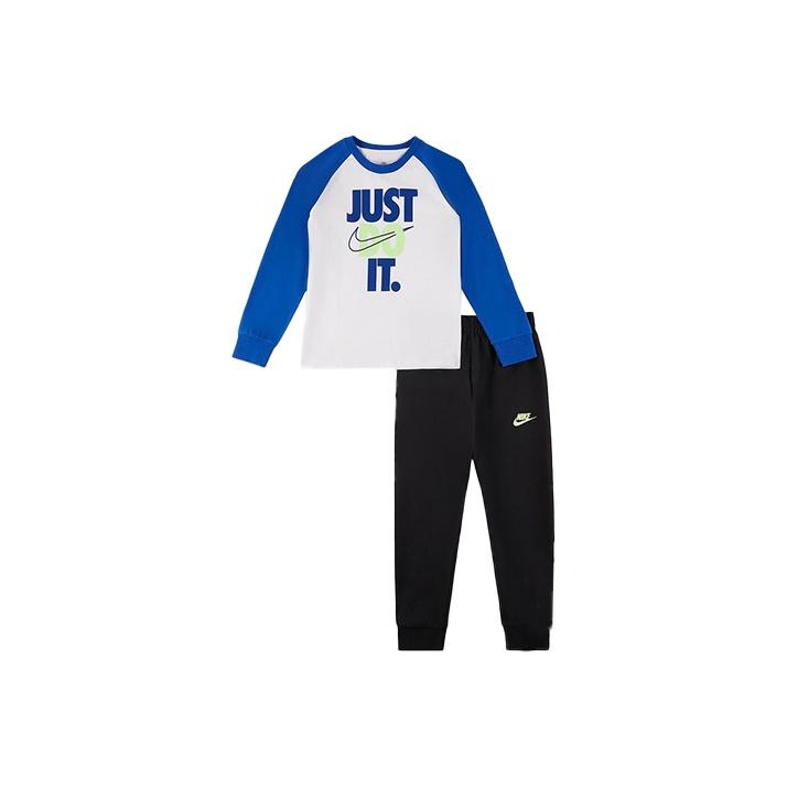 Nike Casual Sports Suit Color Block Round Neck Long Sleeve T-Shirt And Pants Lightweight Soft Kids suit White Blue Black DQ3896-010