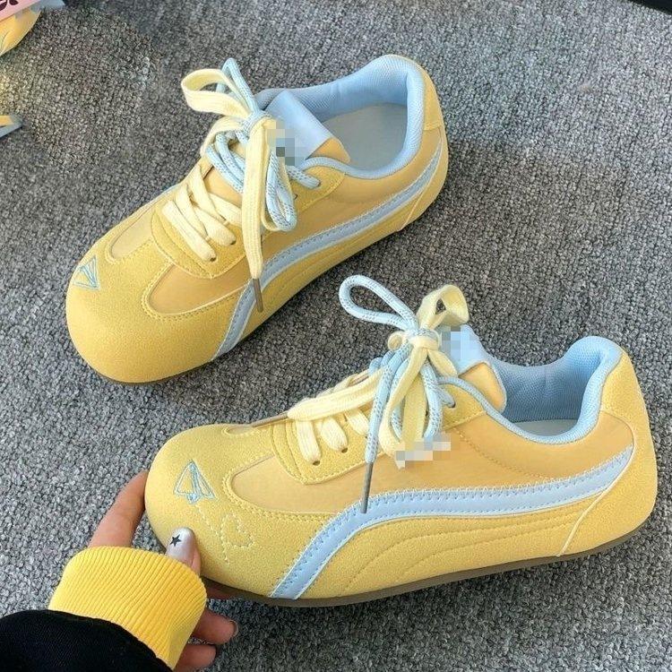 Casual German training shoes ins tide year new spring big head shoes low top sports board shoes 35 жёлтый