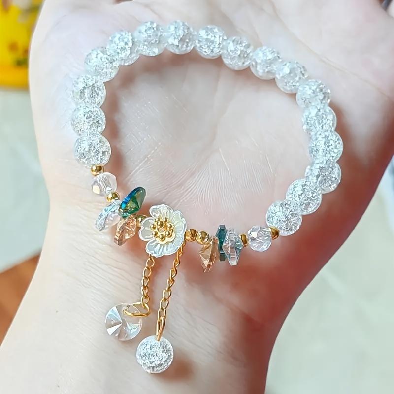 Crystal Lily Flower Bracelet, Colorful Burst Flower Sunflower Bracelet, Beaded Student Gift, Best Friend Jewelry белый