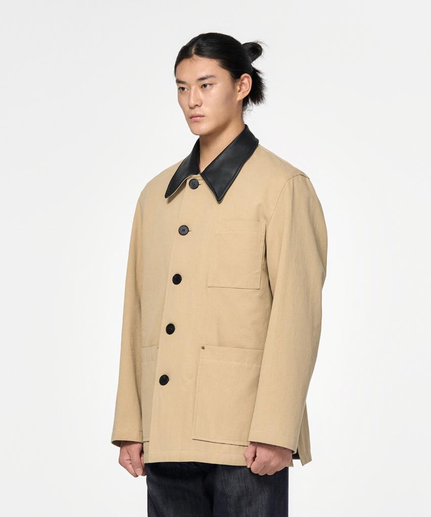 Hongwoosung Bio Washing Leather Collar Workwear Jacket_Ivory