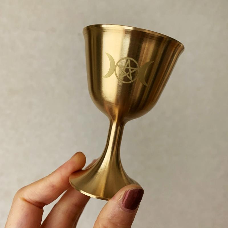 Ritual Cup Altar Goblet Wicca Gold Plating Brass Ceremony Moon Divination Astrological Tool Board Game Witchcraft Prop Supplies