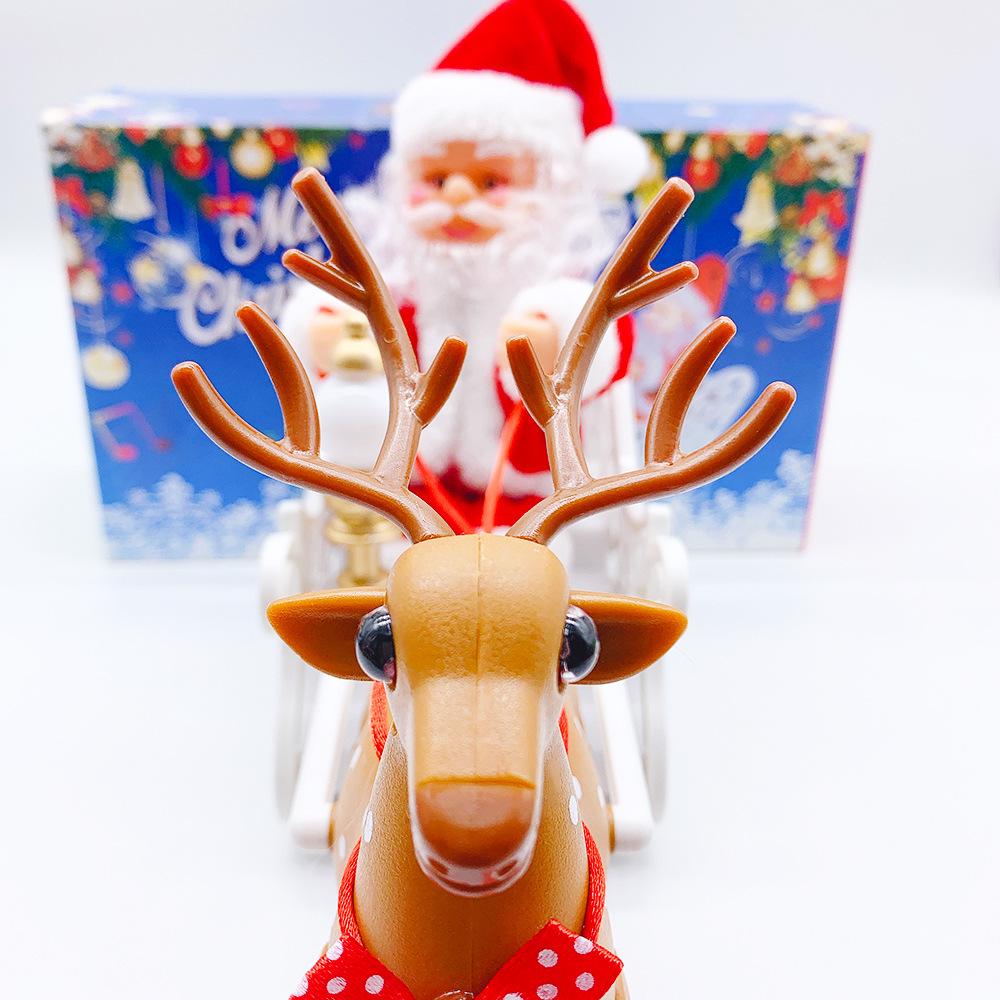 Electric Santa's Reindeer Cart Ornament: Musical Christmas Toy for Kids in Red & White