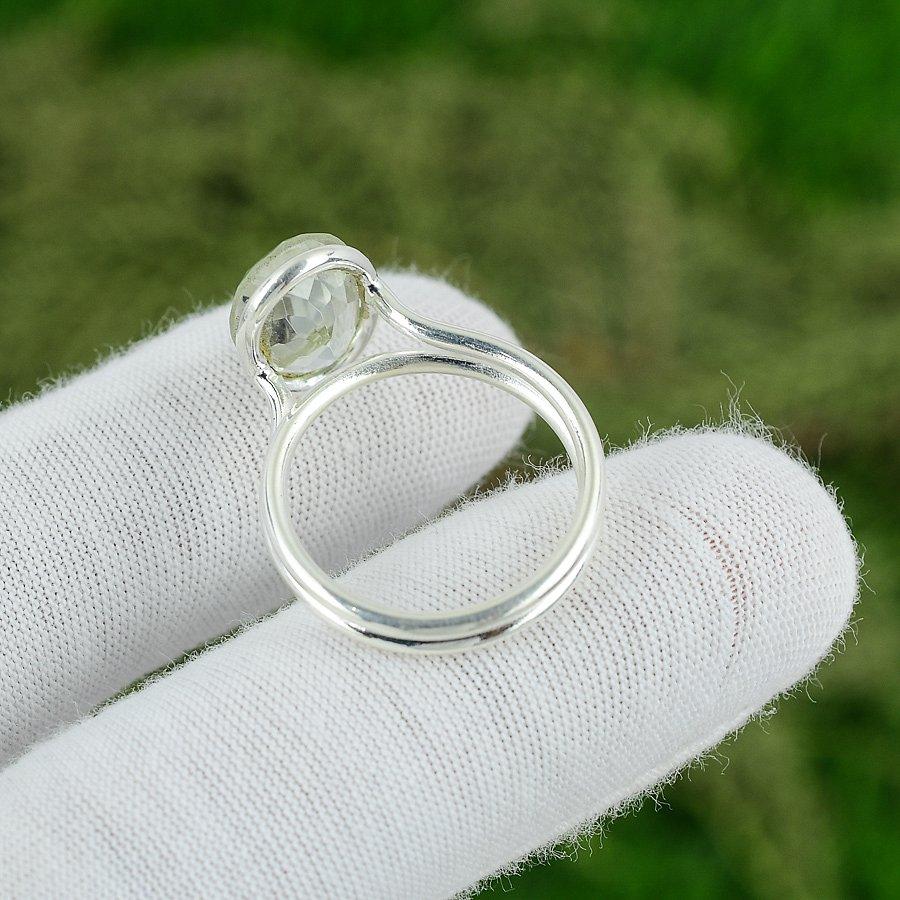 Sterling Silver Green Amethyst Stone Wife Statement Bezel Boho Ring Jewelry US 9