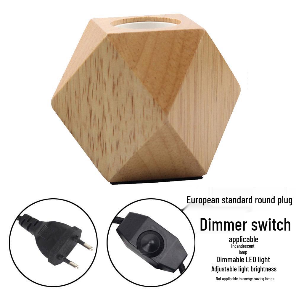 Rhombus Wood Table Lamp with E27 Screw Base and UK Three-Pin Plug