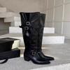 0000 autumn and winter new big tube heap boots thick heel pointed belt buckle high knight boots Spice girl wide tube boots