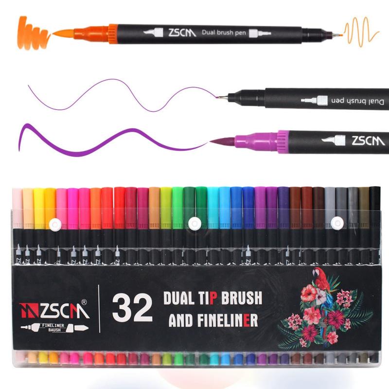 

32 Colors Dual Tip Brush Markers Set,Soft & Fineliner Pens for Coloring Books,Manga,Calligraphy,Watercolor Blending Art Supplies