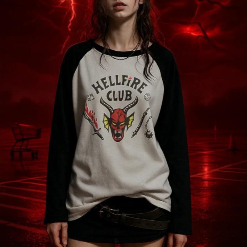 Erwachsene Stranger Hellfire Bedrucktes T-Shirt Damen Herren Unisex Langarm Top