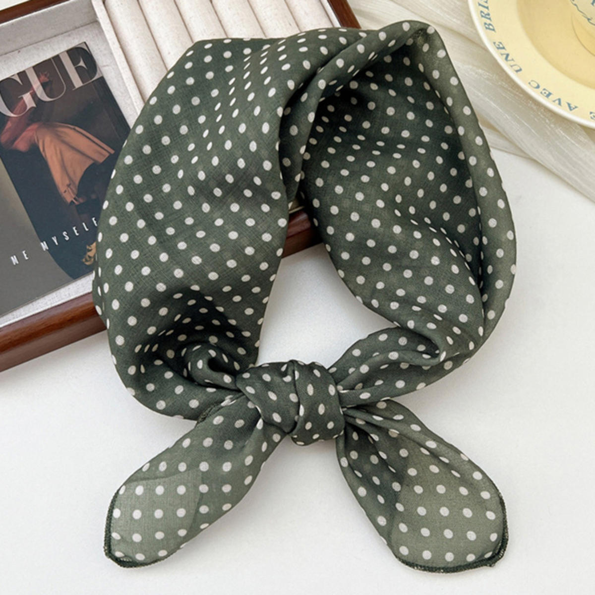 

Шарф 58 см для женщин Хлопок Лен Маленький Квадратный Универсальный Декоративный Шарф в Горошек Головной Платок Защита Шеи Шарфы Шаль one size зелёный