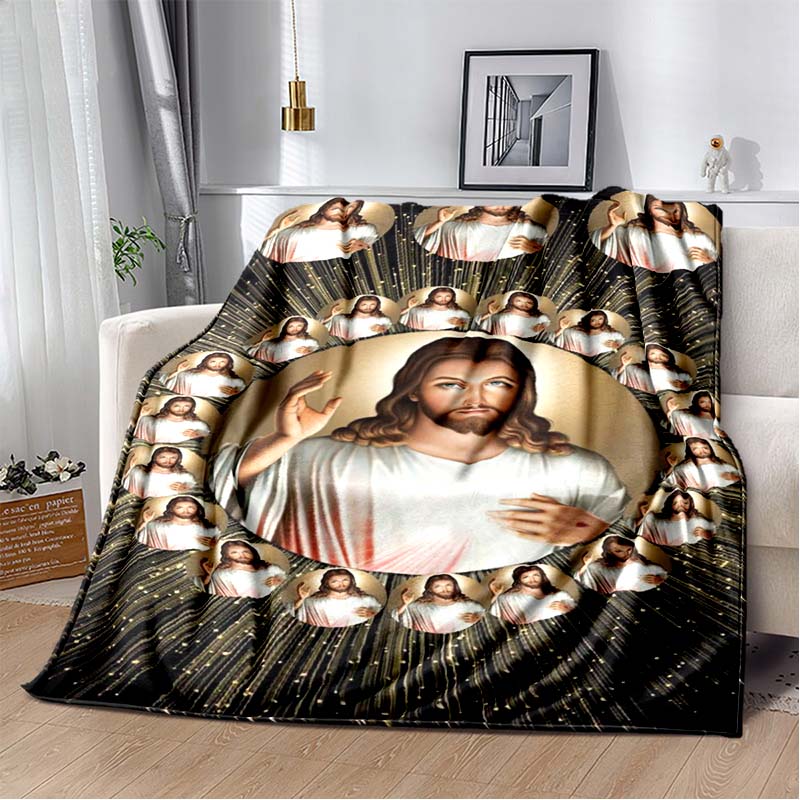 Retro Jesus Virgin Mary Art Flannel Blanket,Ultra Soft Warm Plush Throw for Home Bedroom Bed Sofa Cover Office Travel Gift Kid
