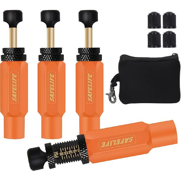 SAFELIFE Automatic Tire Deflator, 10-30 PSI/0.7-2 BAR Adjustable Auto-Stop Tire Deflator Kit, Screw-on Tyre Air Down Tool for Offroad 4x4 (Set of 4) оранжевый