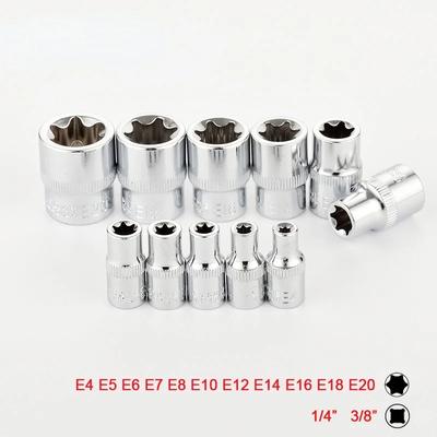 11Pcs 1/4" 3/8"  Star Socket Set Femal E Type Sockets Wrench Head E4 E5 E6 E7 E8 E10 E12 E14 E16 E18 E20 Auto Repair Tools