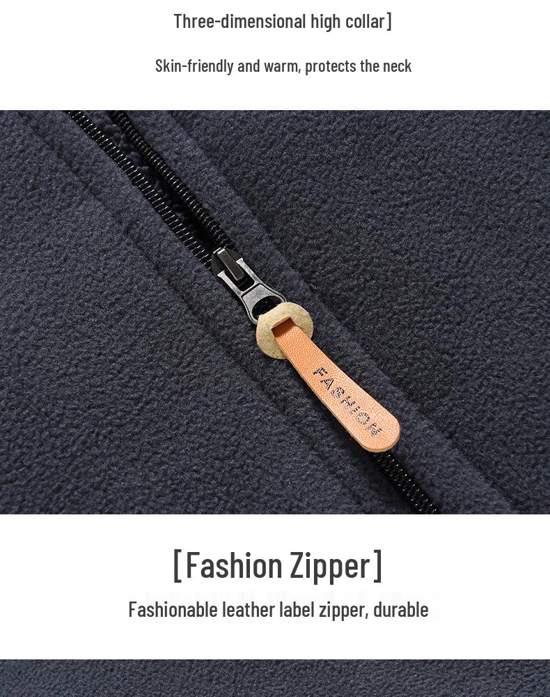 Men's Autumn/Winter Polar Fleece Hoodie, Plus Velvet, Loose Fit, Stand Collar, Middle-aged & Elderly Dad Wear.