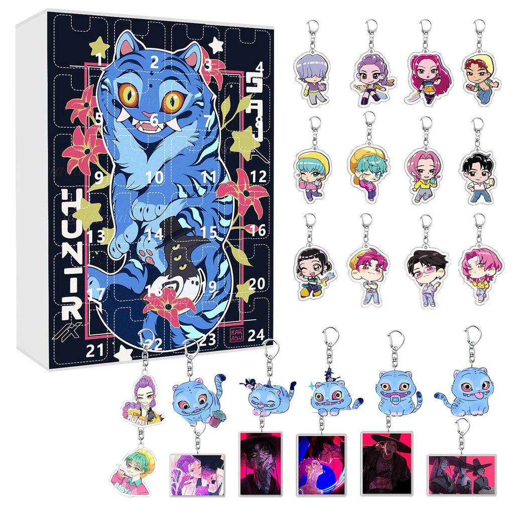 Calendario dell'Avvento Kpop Demon Hunters Portachiavi e Decorazione Acrilica Scatola Regalo Per Fan