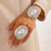 Luxurious European & American Metallic Oval Bangle Set with Inlaid Pearls