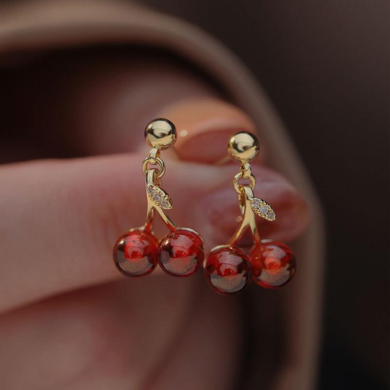 Red Garnet Cherry Earrings for Women In Autumn and Winter Festive Earrings
