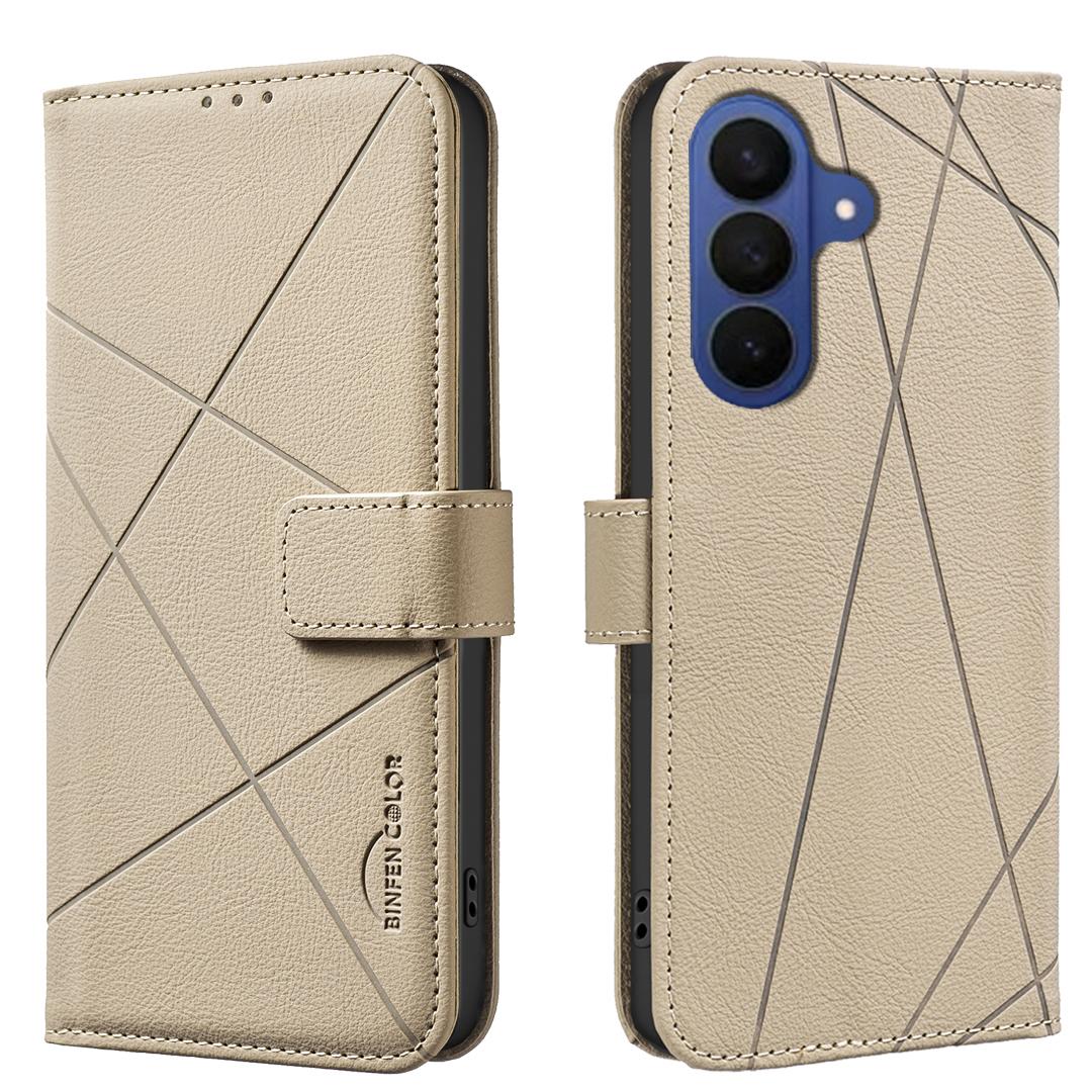

For Samsung Galaxy S26+ Case BINFEN COLOR BF35 Geometry Imprinted Leather Phone Cover RFID Blocking Wallet Stand