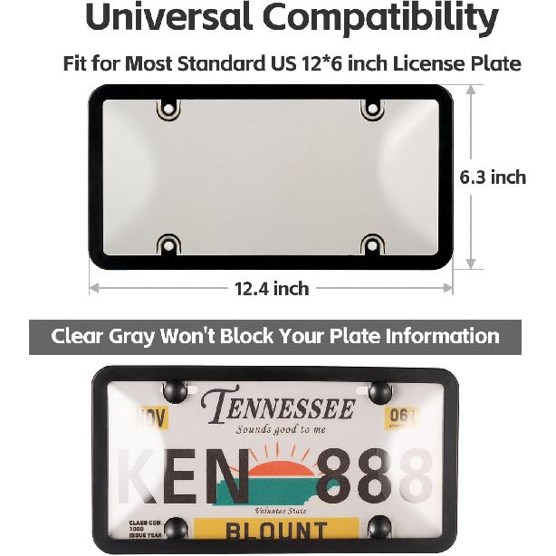 License Plate Cover & Frames, 2 Pack Clear License Plate Protector, ABS Car Front/Rear License Plate Frame With Screws Caps, Fit Any Standard US