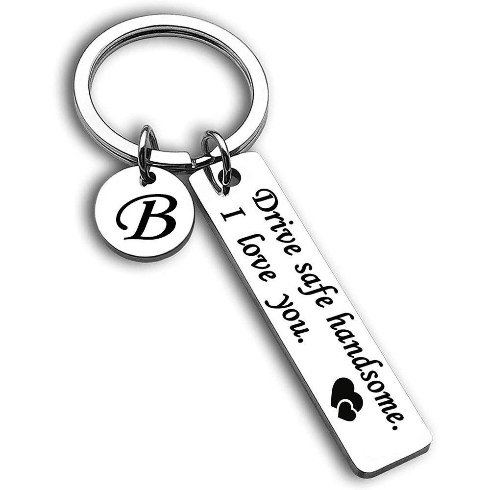 Roestvrij Stalen Drive Safe Sleutelhanger met Gegraveerde Letter Hanger