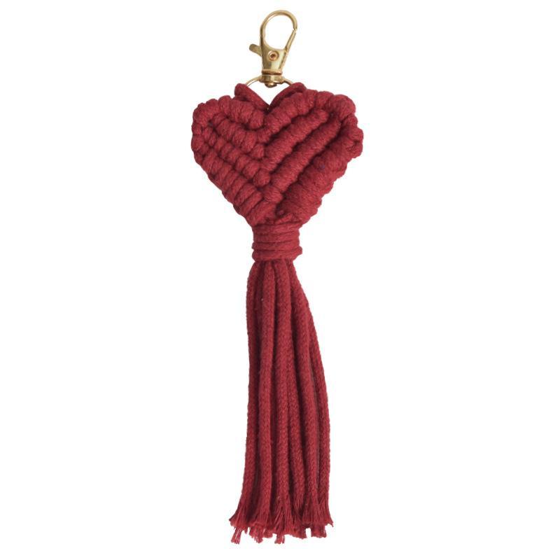 1Pcs Cute Car Keyring Handmade Macrame Heart Shaped Pendant Keychains For Women Wedding Gift