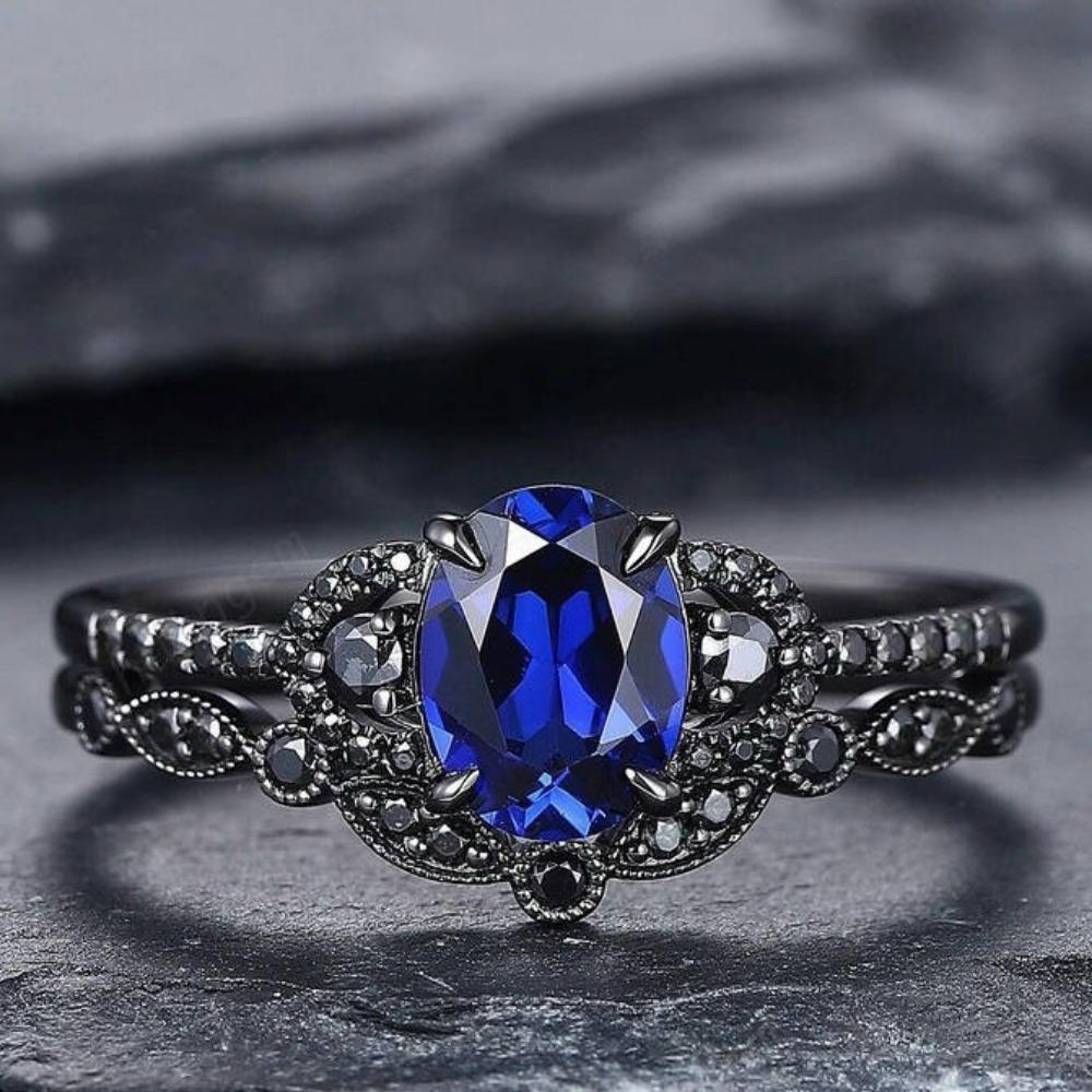 

Blue Zircon Ring, European and American Fashion Ring Ins Wedding Engagement Retro Diamond Ring No. 10