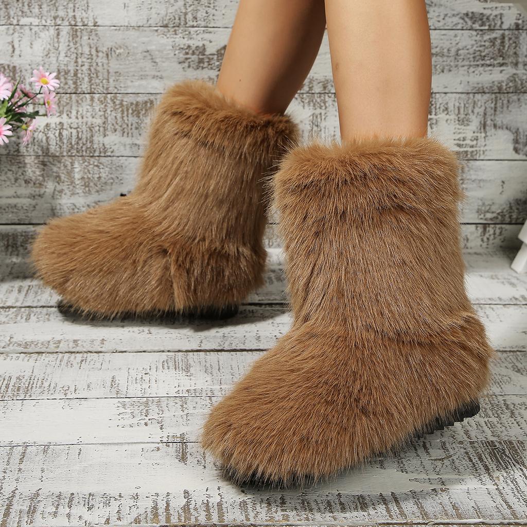 Fashion Winter Women Fluffy Faux Fox Fur Boots Woman Plush Warm Snow Boots Luxury Footwear Girls Furry Fur Bottes Fashion Winter Shoe