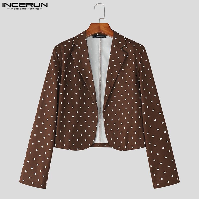 INCERUN Men Long Sleeve Polka Dots Cropped Blazer and Long Skirts Sets Outfits