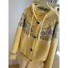 Dimanaf 2025 Autumn Sweaters Cardigan Yellow Women Pattern Printing Buttons Sweaters Knitting Loose Sweater