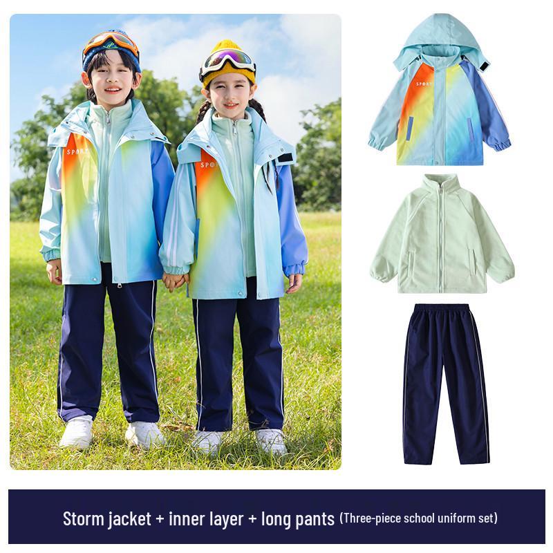 2025 Nowy Styl Wiatrówka Tęczowa Mundurek do Przedszkola i Szkoły Podstawowej: 3-częściowy lub 5-częściowy zestaw dresowy
