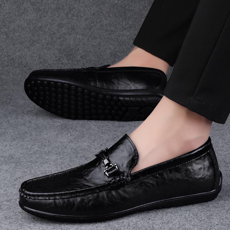 Men's Casual Cowhide Leather Loafers: Slip-On, Flat-Soled, Big Size, Spring Shoes