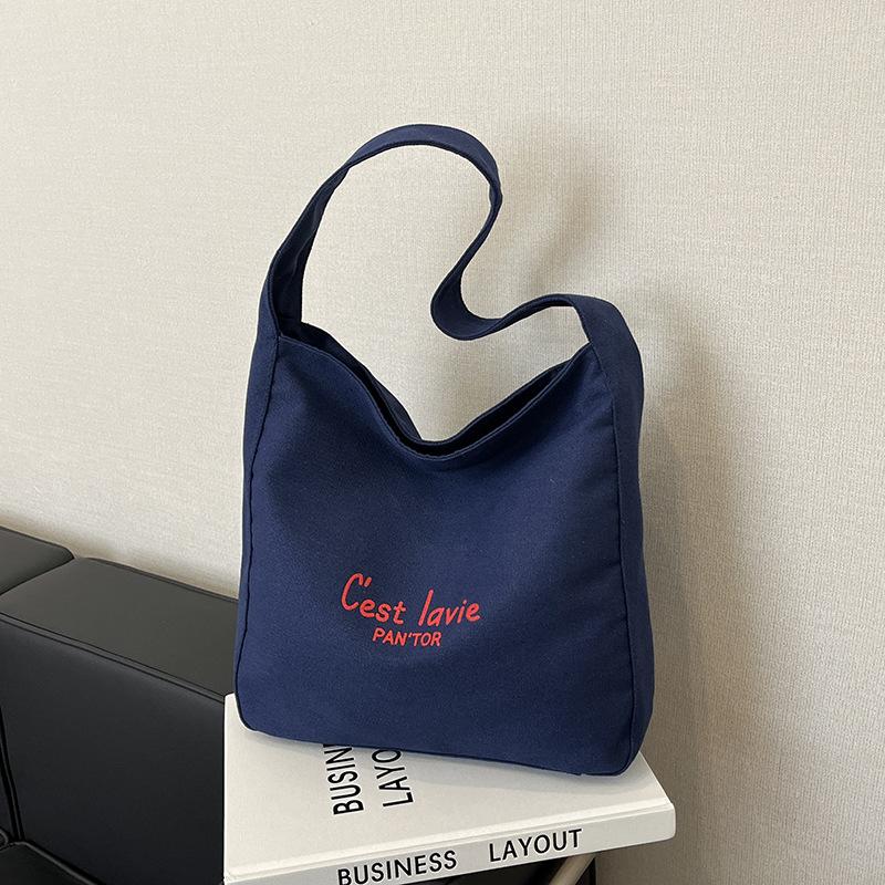 Korean Versatile Cloth Bag Women's 2025 New Casual Letter Large Capacity Shoulder Messenger Bag Tote Bag Simple Women's Bag