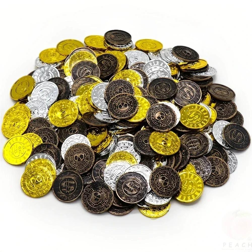 100PCS Retro Pirate Coin Party Supplies Gift Kids Favor Birthday Toys Halloween Decor Fake Treasure Plastic Game Coin